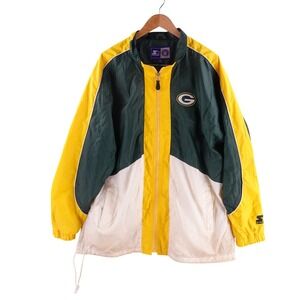 Vintage Starter Green Bay Packers NFL Windbreaker Jacket Green Yellow Mens XL